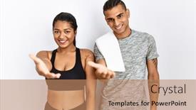 Presentation with sportswear - Presentation with young-latin-couple-wearing-sportswear background and a  colored foreground