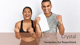  Presentation with sportswear - Slide deck enhanced with young-latin-couple-wearing-sportswear background and a coral colored foreground