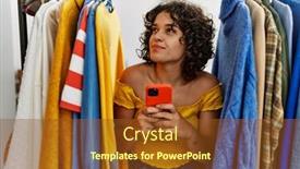  Presentation with clothing - Presentation consisting of young-latin-customer-woman-smiling background and a tawny brown colored foreground