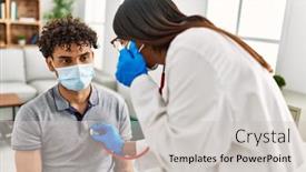  Presentation with auscultate - Slide set enhanced with young-latin-doctor-woman-auscultate background and a light gray colored foreground