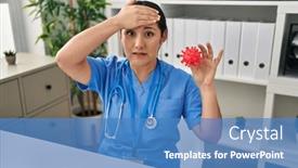  Presentation with virus - Presentation consisting of young-latin-doctor-woman-holding background and a teal colored foreground