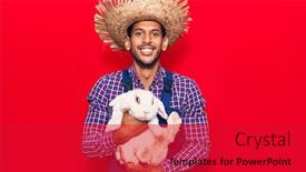  Presentation with rabbit - Colorful presentation enhanced with young-latin-farmer-man-wearing backdrop and a red colored foreground