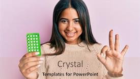  Presentation with control - Cool new PPT theme with young-latin-girl-holding-birth backdrop and a coral colored foreground