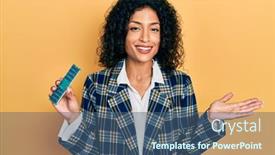  Presentation with computer - PPT theme enhanced with young-latin-girl-holding-computer background and a ocean colored foreground