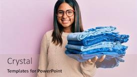  Presentation with happy young student girl holding - PPT theme featuring young-latin-girl-holding-stack background and a coral colored foreground