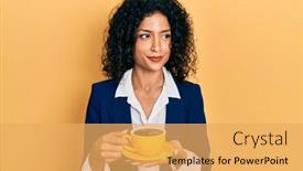  Presentation with coffee cup - PPT layouts enhanced with young-latin-girl-wearing-business background and a  colored foreground