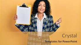  Presentation with business success - Presentation theme with young-latin-girl-wearing-business background and a yellow colored foreground