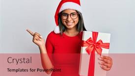  Presentation with christmas girl - Beautiful theme featuring young-latin-girl-wearing-christmas backdrop and a red colored foreground