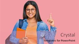  Presentation with happy young student girl holding - Colorful slides enhanced with young-latin-girl-wearing-student backdrop and a coral colored foreground