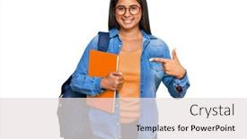  Presentation with happy young student girl holding - Colorful theme enhanced with young-latin-girl-wearing-student backdrop and a light gray colored foreground