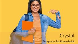  Presentation with happy young student girl holding - Theme having young-latin-girl-wearing-student background and a yellow colored foreground