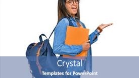  Presentation with happy young student girl holding - Presentation theme having young-latin-girl-wearing-student background and a ocean colored foreground