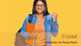  Presentation with happy young student girl holding - Slide deck enhanced with young-latin-girl-wearing-student background and a yellow colored foreground