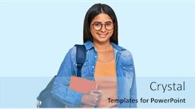  Presentation with happy young student girl holding - PPT theme having young-latin-girl-wearing-student background and a light blue colored foreground