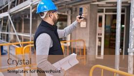  Presentation with architect - Slides consisting of young-latin-man-architect-holding background and a coral colored foreground