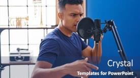  Presentation with latin music - Slide deck enhanced with young-latin-man-artist-singing background and a ocean colored foreground