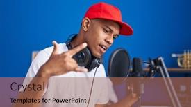  Presentation with latin music - Slide set having young-latin-man-artist-singing background and a coral colored foreground