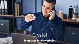  Presentation with bitcoin - PPT theme consisting of young-latin-man-business-worker background and a navy blue colored foreground