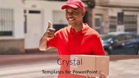  Presentation with worker - PPT layouts enhanced with young-latin-man-delivery-worker background and a coral colored foreground