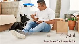  Presentation with dog food - Presentation featuring young-latin-man-eating-taka background and a lemonade colored foreground