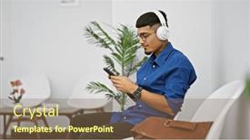  Presentation with waiting room - Slide deck enhanced with young-latin-man-engrossed background and a violet colored foreground