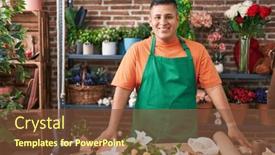  Presentation with gold man smile - PPT layouts featuring young-latin-man-florist-smiling background and a tawny brown colored foreground