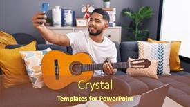  Presentation with guitar class - PPT layouts consisting of young-latin-man-having-online background and a red colored foreground