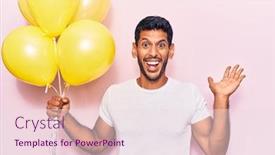  Presentation with balloons - Presentation featuring young-latin-man-holding-balloons background and a lemonade colored foreground