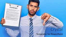  Presentation with contract - Colorful slides enhanced with young-latin-man-holding-clipboard backdrop and a teal colored foreground