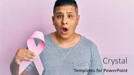  Presentation with cancer - Colorful presentation theme enhanced with young-latin-man-holding-pink backdrop and a light blue colored foreground
