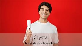  Presentation with pet - PPT theme enhanced with young-latin-man-holding-stick and a coral colored foreground