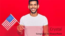  Presentation with united states flag - Beautiful presentation design featuring young-latin-man-holding-united backdrop and a red colored foreground