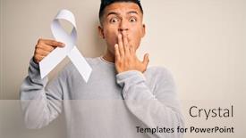  Presentation with violence women - Beautiful PPT theme featuring young-latin-man-holding-white backdrop and a lemonade colored foreground