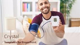  Presentation with pulse - Presentation featuring young-latin-man-measuring-pulse background and a  colored foreground