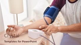  Presentation with pulse - PPT theme with young-latin-man-measuring-pulse background and a coral colored foreground