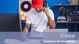  Presentation with latin music - PPT theme featuring young-latin-man-musician-composing background and a teal colored foreground
