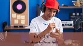  Presentation with latin music - Theme enhanced with young-latin-man-musician-composing background and a violet colored foreground