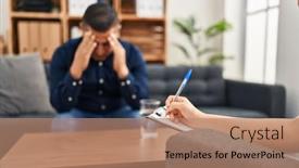  Presentation with stressed - Presentation theme featuring young-latin-man-patient-stressed background and a coral colored foreground