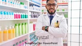  Presentation with pharmacy - Slides with young-latin-man-pharmacist-smiling background and a lemonade colored foreground