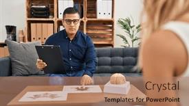  Presentation with psychology - PPT theme with young-latin-man-psychologist-having background and a coral colored foreground