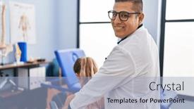  Presentation with rehab clinic - Theme with young-latin-man-pysiotherapist-driving background and a light blue colored foreground