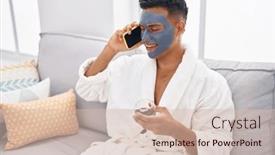  Presentation with facial - PPT theme enhanced with young-latin-man-relaxed background and a soft green colored foreground