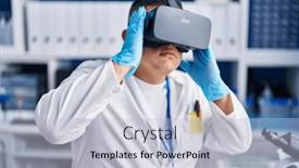  Presentation with virtual laboratory - PPT theme with young-latin-man-scientist-using background and a light blue colored foreground