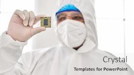  Presentation with scientist - Slide deck having young-latin-man-scientist-wearing background and a light gray colored foreground