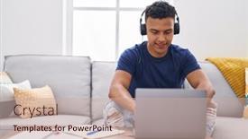  Presentation with home - Theme consisting of young-latin-man-sitting background and a soft green colored foreground