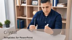  Presentation with antigen - PPT layouts featuring young-latin-man-sitting background and a mint green colored foreground