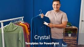  Presentation with room cleaning - PPT theme featuring young-latin-man-smiling-confident background and a navy blue colored foreground