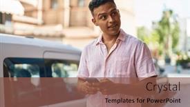  Presentation with confident - Presentation design enhanced with young-latin-man-smiling-confident background and a tawny brown colored foreground