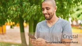  Presentation with confident - PPT theme having young-latin-man-smiling-confident background and a coral colored foreground