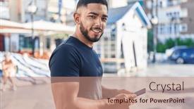  Presentation with latin americacinema - Slide deck enhanced with young-latin-man-smiling-confident background and a  colored foreground